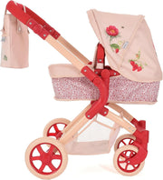 2-in-1 Dolls Pram Carrycot & Seat Adjustable Handle Cream & Berry Red Stroller