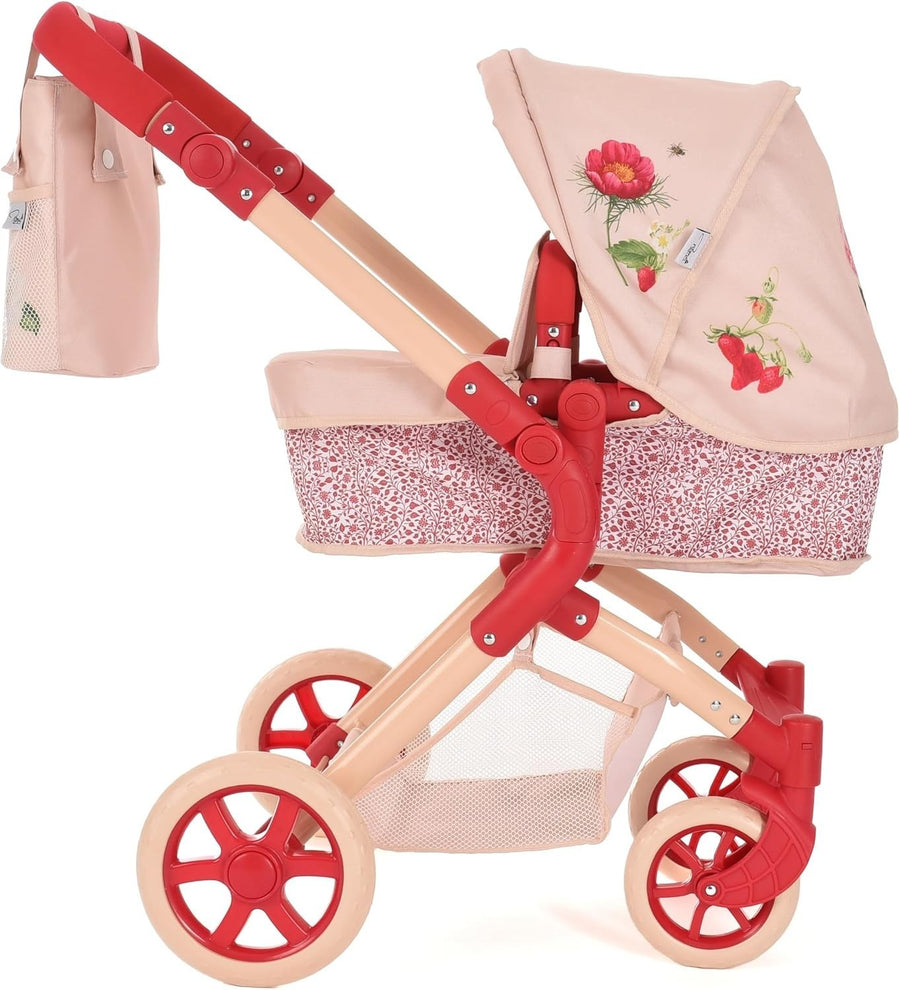 2-in-1 Dolls Pram Carrycot & Seat Adjustable Handle Cream & Berry Red Stroller