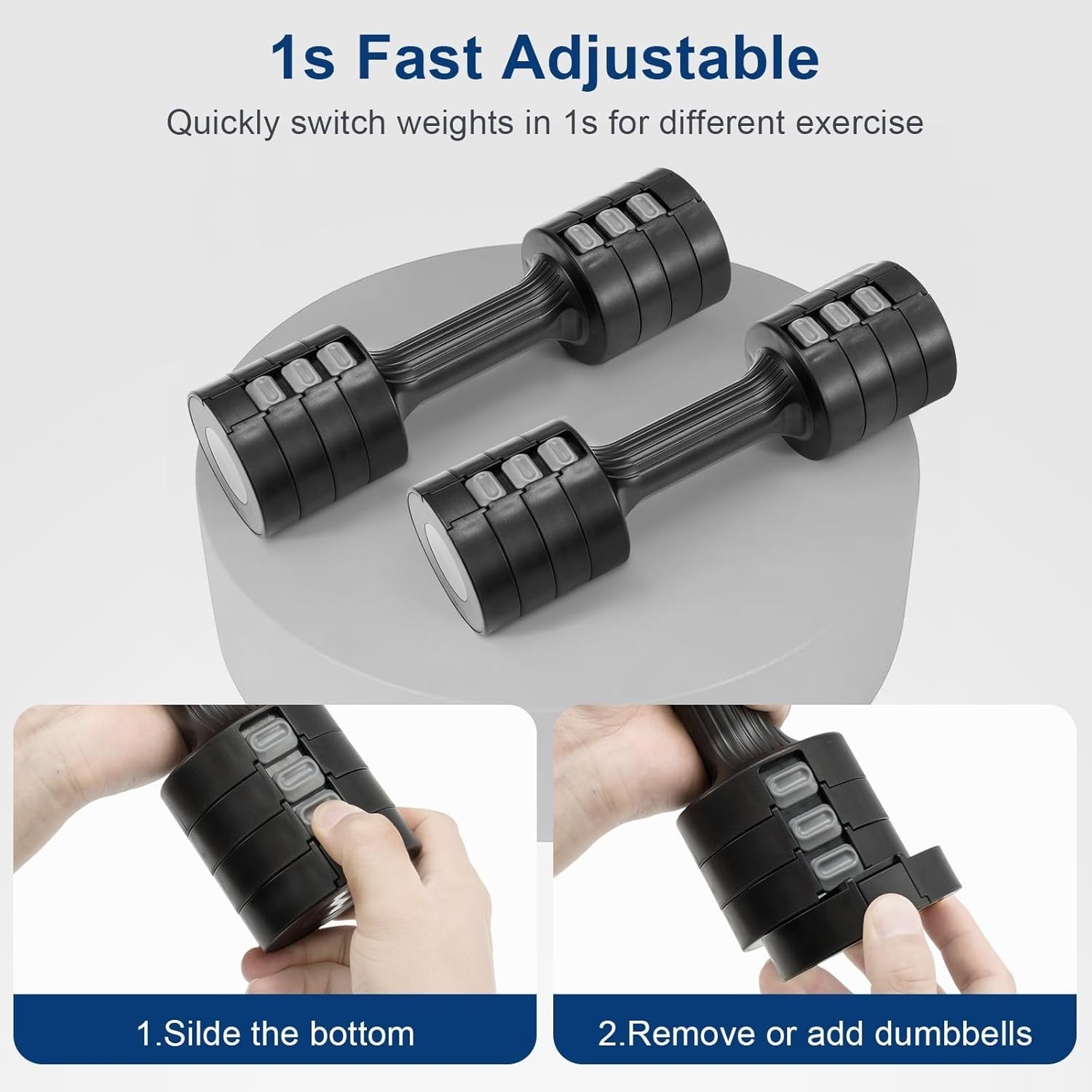 Adjustable Dumbbell Set 4-in-1 Hand Weights 1–2.5kg Home Gym Black
