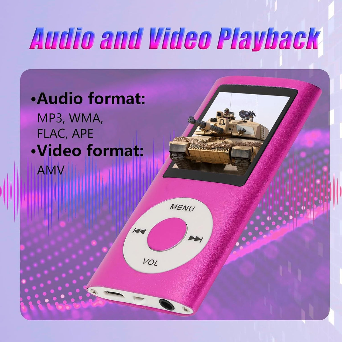 64GB MP3 Player Pink Bluetooth HiFi 1.8" LCD FM