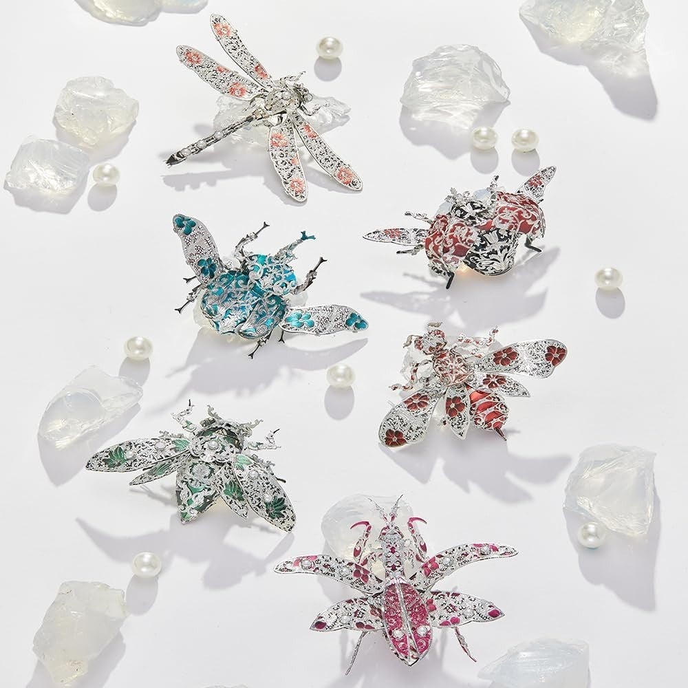 6pc 3D Metal Insect Puzzle Kit Adults Teens, Steel Models, Gift Decor Set