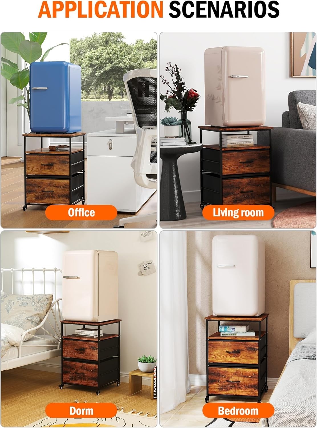 Vintage Brown Mini Fridge Stand 167kg Storage Cart