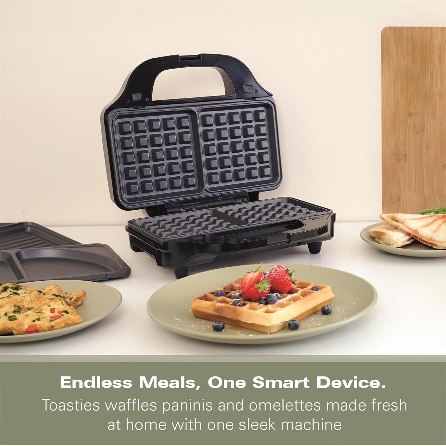 4-in-1 Sandwich Toaster 29.2x25.5x12cm Non-Stick Plates Waffle Panini Omelette