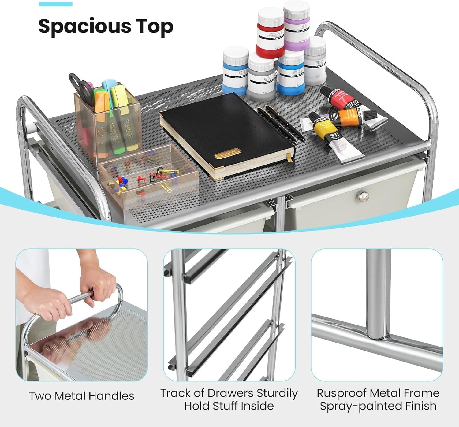 Gradient Grey 10 Drawer Rolling Storage Cart Utility Organizer Trolley