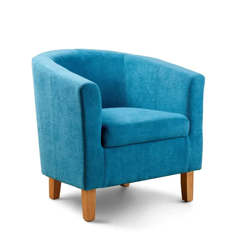 Teal Fabric Tub Chair Armchair with Wood Legs Modern Living Room Accent