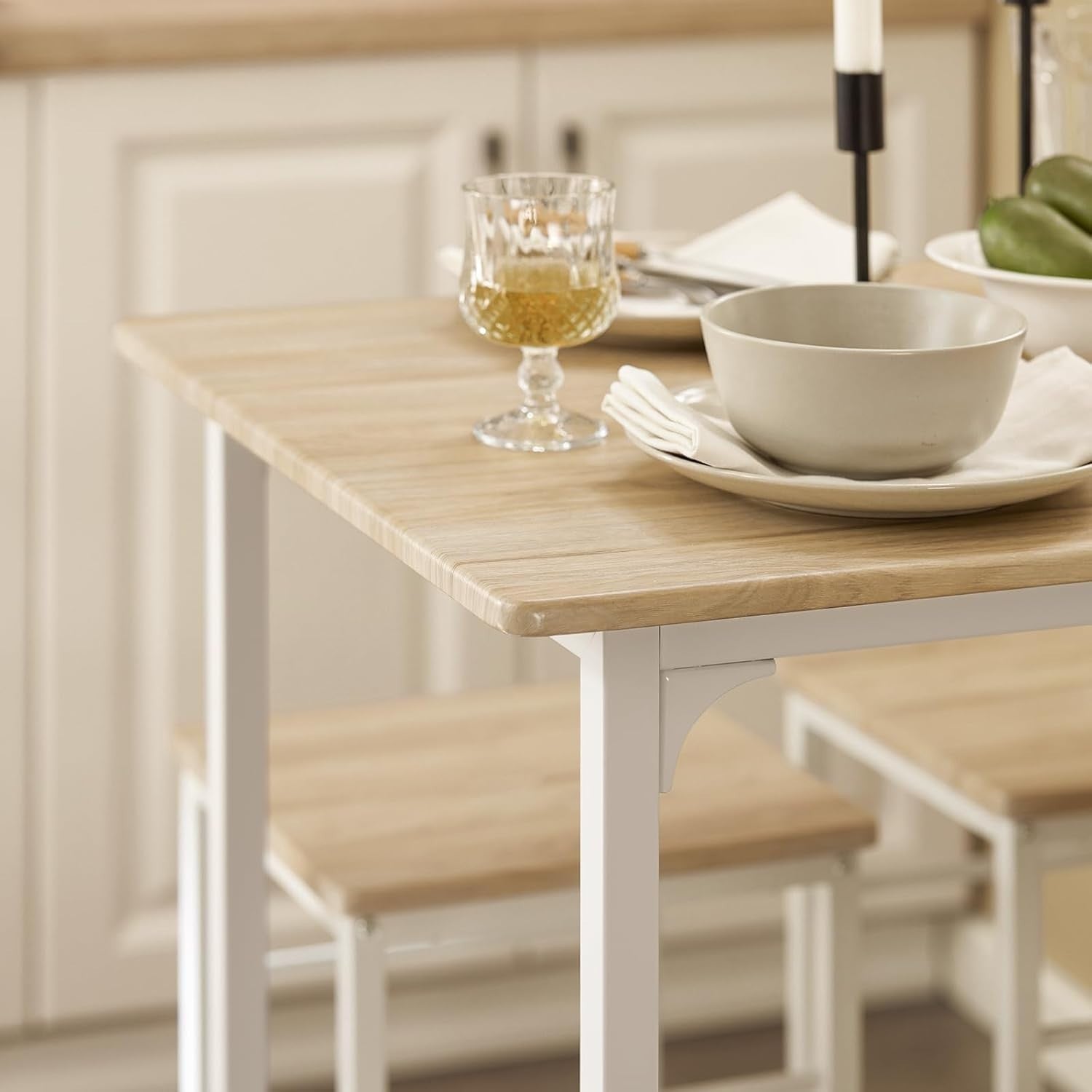 5-Piece Breakfast Bar Table Set with 4 Stools, Space Saving Dining White Natural