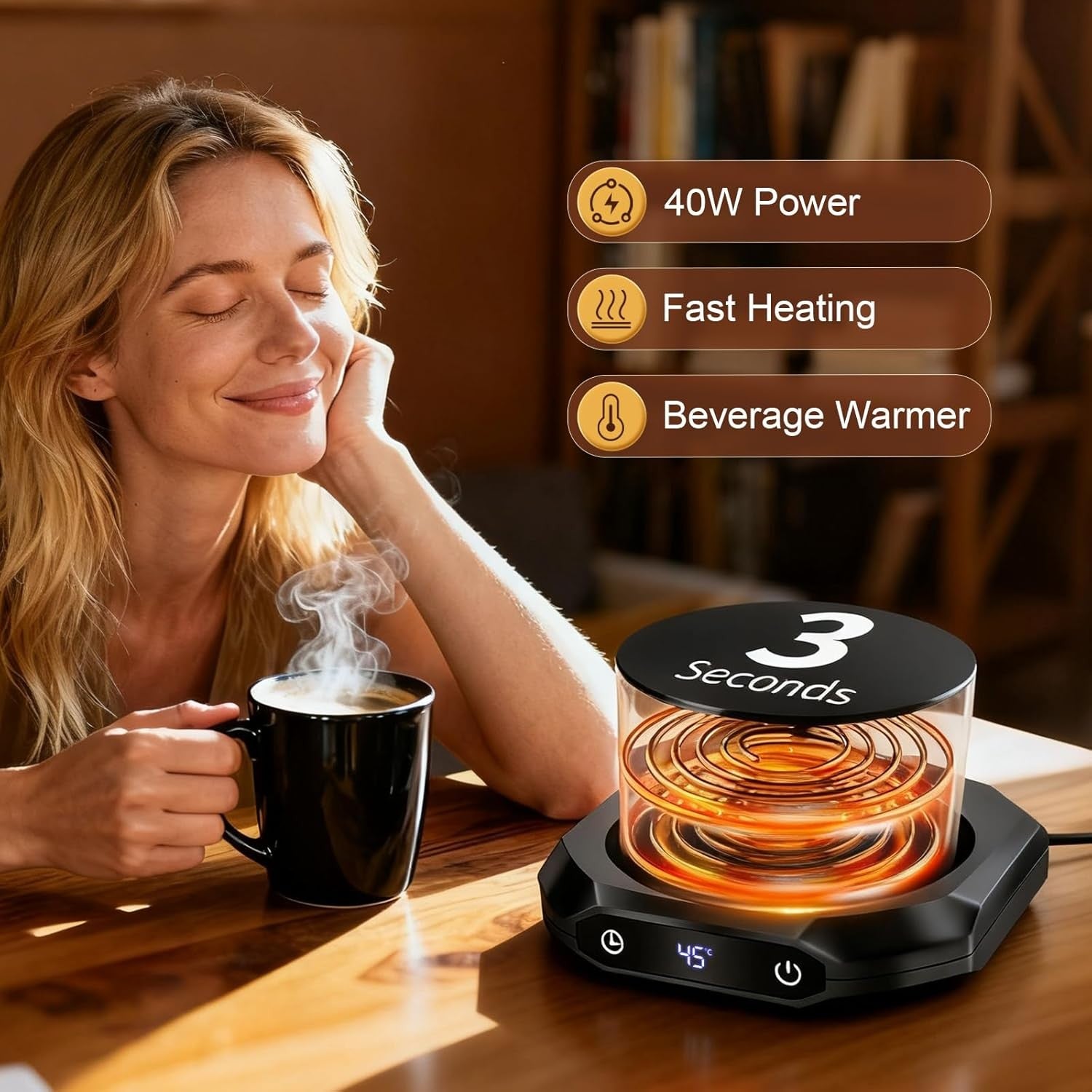 Coffee Mug Warmer 3 Temp 12H Auto Off Desk Cup Heater