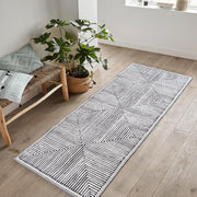 Washable Runner Rug 60x240cm Non-Slip Hallway Kitchen Bedroom Grey Geometric