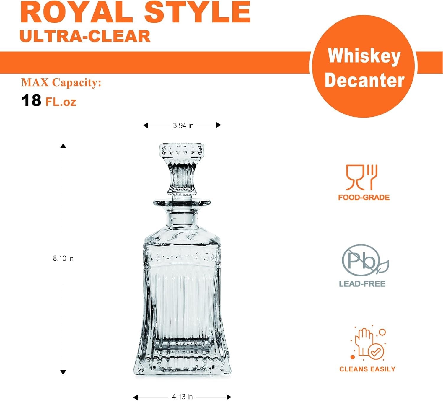 Striped Whiskey Decanter 18oz Premium Glass Liquor Bottle with Stopper Gift