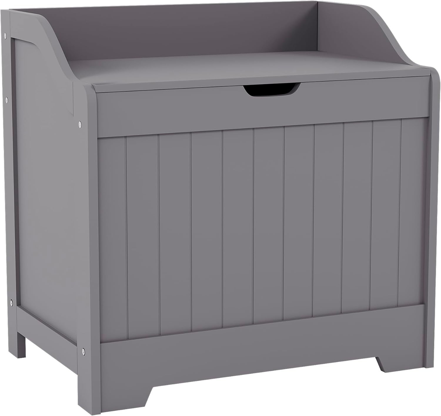 Bathroom Laundry Cabinet Storage Chest with Wooden Basket Grey MDF