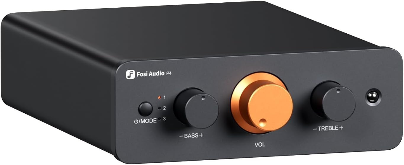 Mini Stereo Preamp 3 RCA Inputs Volume Bass Treble Adjustable Gain