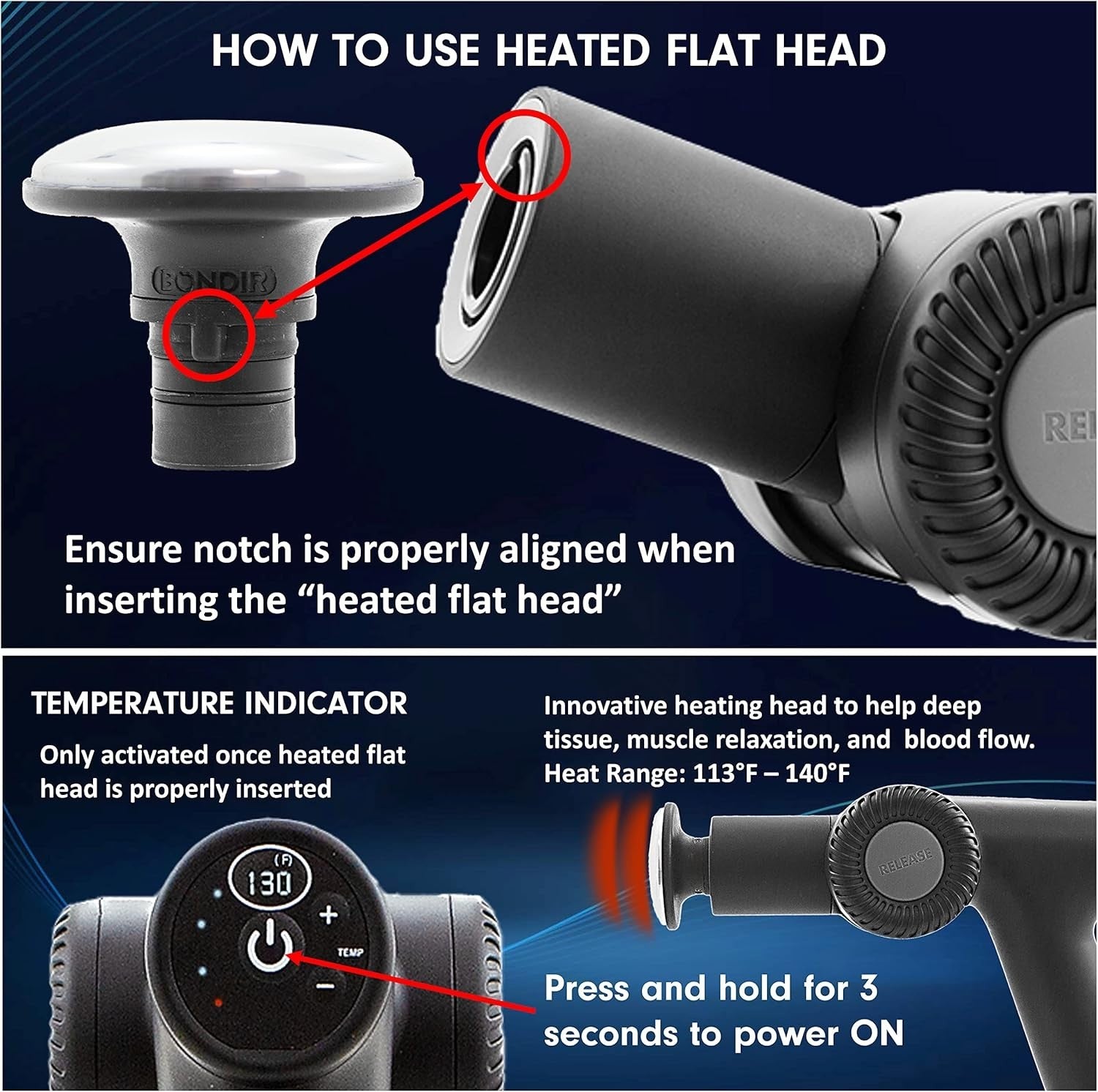 Heated Massage Gun Deep Tissue Back Massager Articulating Handle 7 Heads