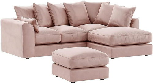 Velvet Pink Right Hand Corner Sofa – 4 Seater L Shape Settee Couch