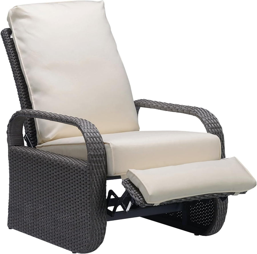 Adjustable Recliner Patio Chair Outdoor Rattan Lounge with Footrest Cushion