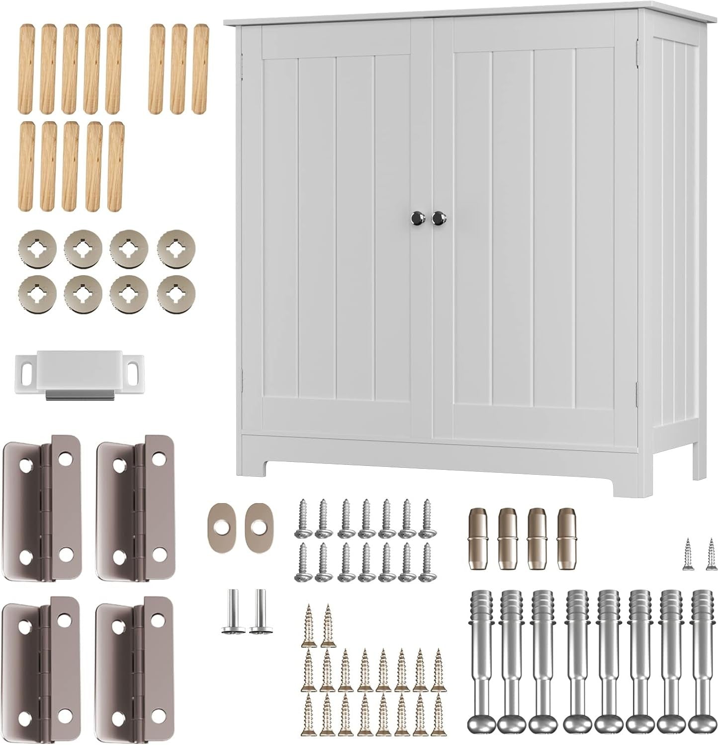 White Under Sink Bathroom Cabinet 60x30x58cm 2 Door Storage Unit Adjustable