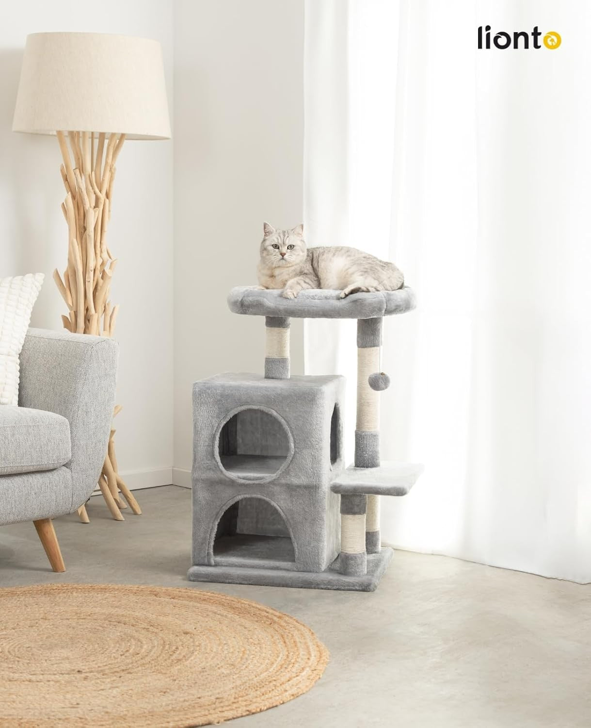 Cat Tree with 2 Condos Scratching Posts Plush Bed 80cm Light Grey