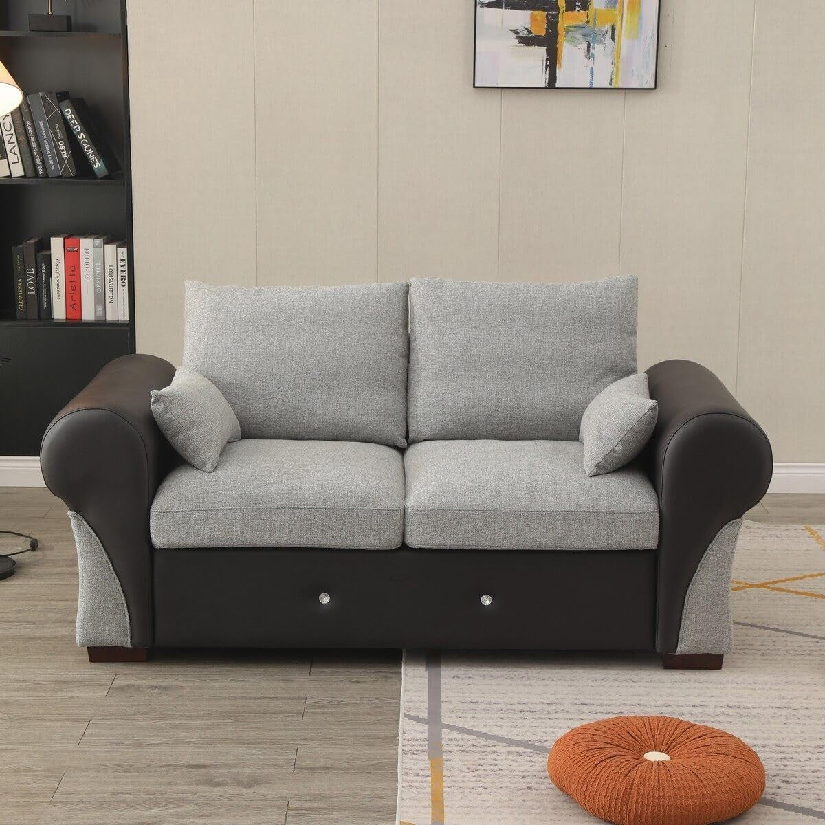 Compact 2 Seater Sofa Light Grey Linen Fabric Couch Modern Lounge Settee
