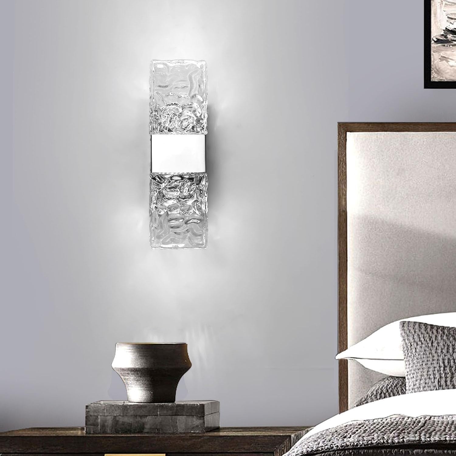 Silver LED Wall Light with Nordic Crystal Design, Energy Efficient, Indoor