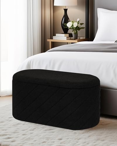 Black Oval Storage Ottoman Bench 3-in-1 Footrest Seat with Hidden Storage