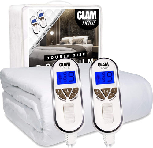 Double Electric Heated Underblanket White Fitted Quilted Dual Control Washable