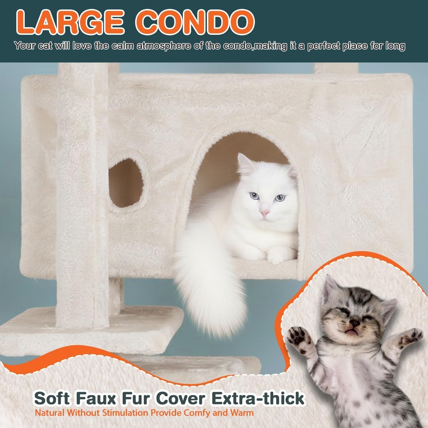Beige Multi Level Cat Tree Tower 139cm with Condo Scratching Posts Play Centre