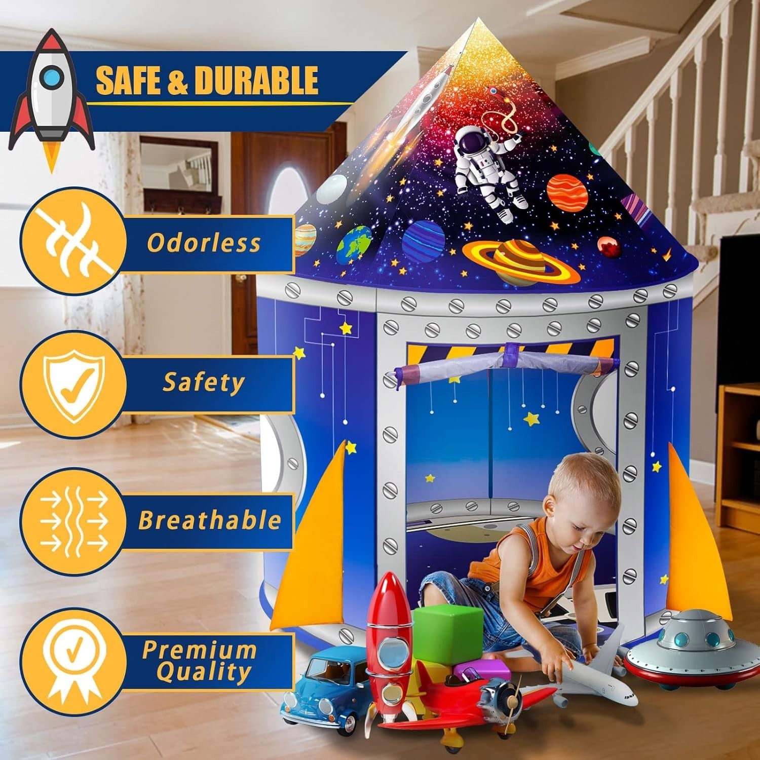 Kids Rocket Ship Play Tent Pop Up Space Playhouse Indoor Outdoor Gift
