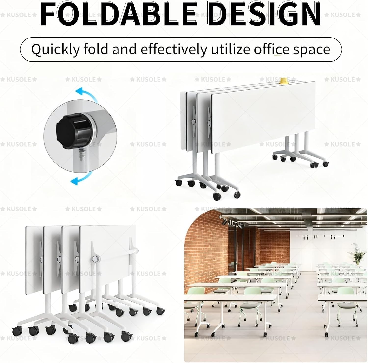 120cm Folding Conference Table 2-Pack – Flip-Top Mobile Training Desks w/ Wheels