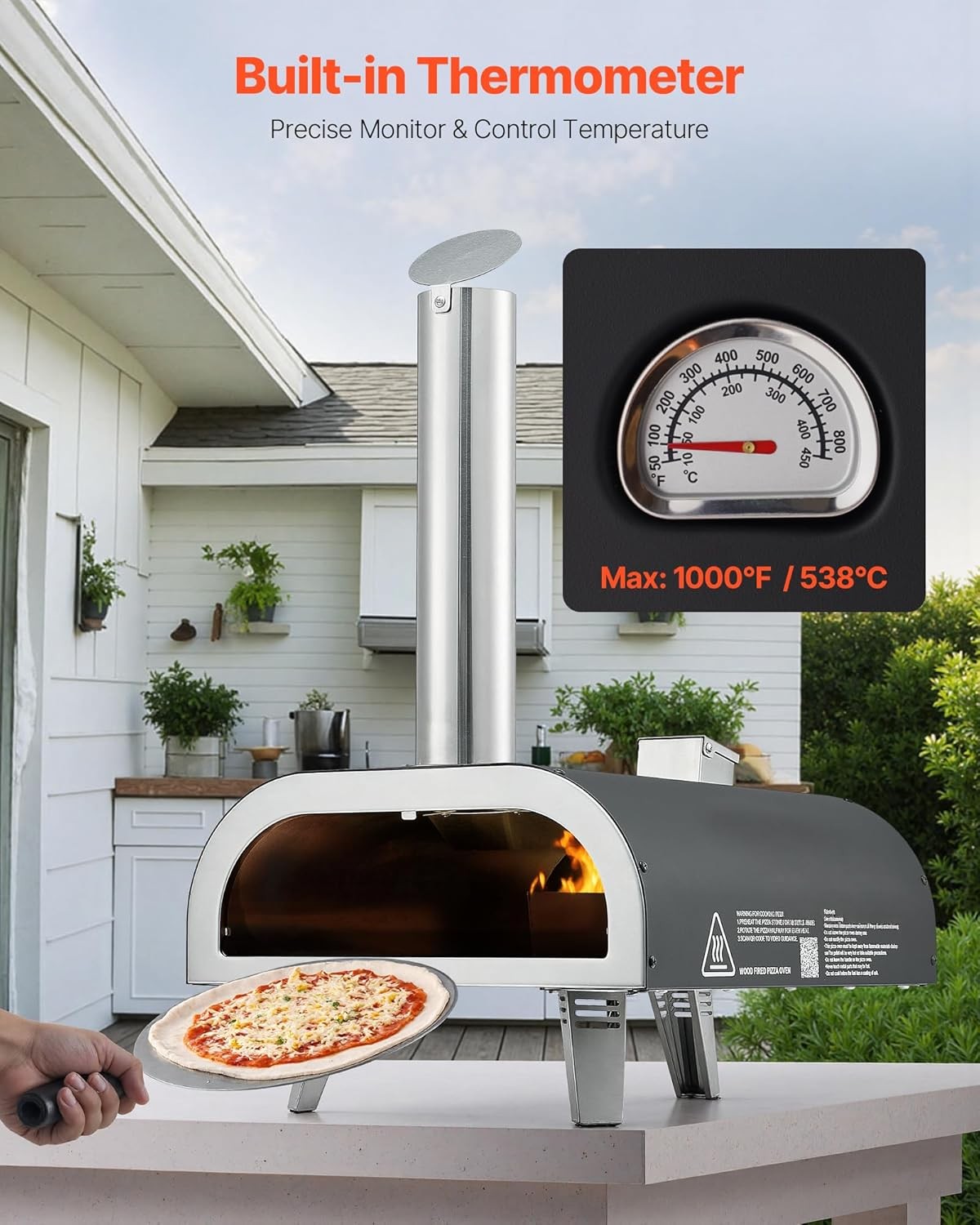 12" Outdoor Wood Fired Pizza Oven | Portable Pellet Grill w/ Stone, Shovel & Bag