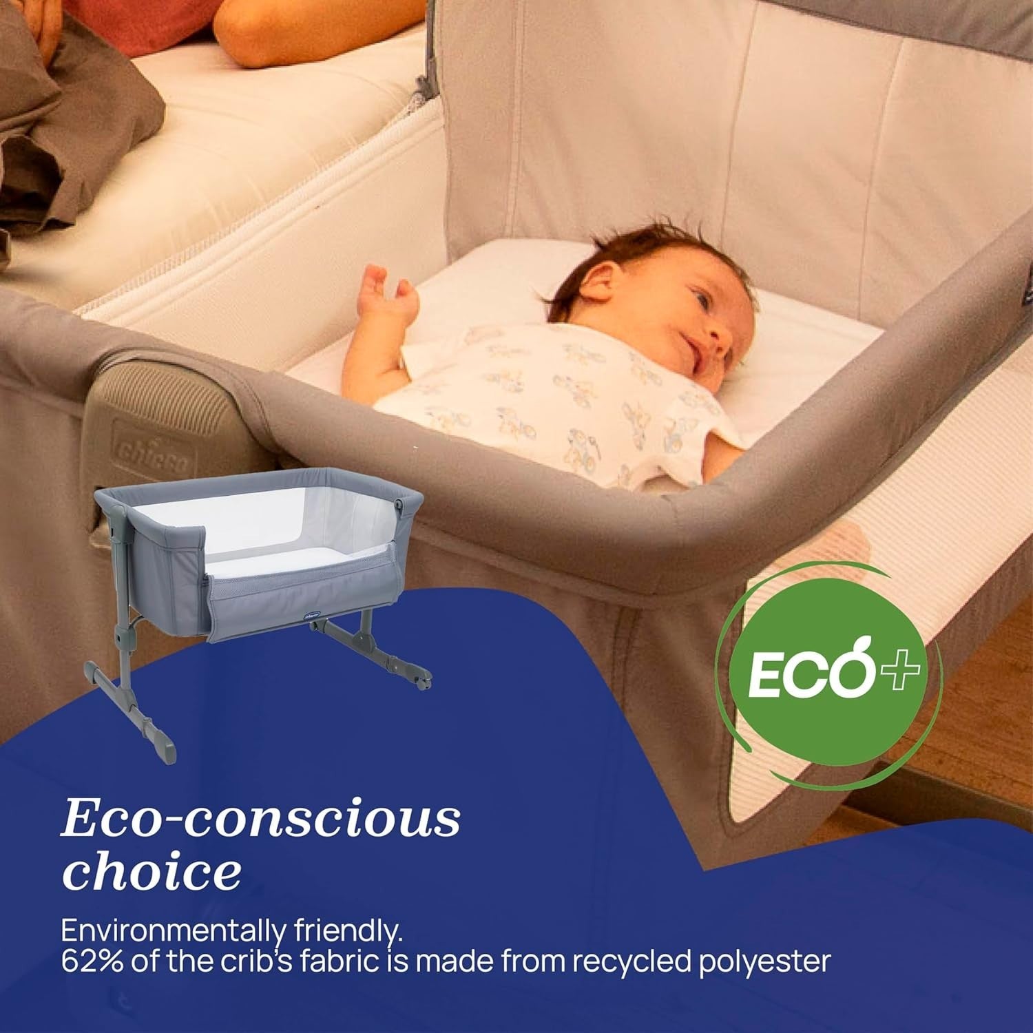 Next2Me Baby Bedside Crib Adjustable Height Travel Cot with Mattress 0-6M Beige