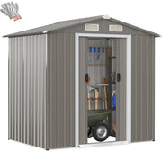 6x4FT Metal Garden Shed with Vents, Sliding Door & Ramp, Waterproof Storage