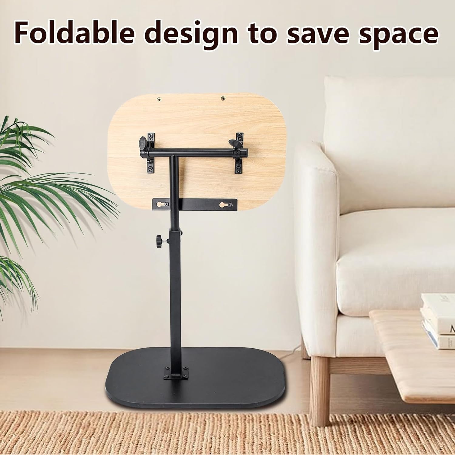 Wood Effect Sofa Laptop Side Table Adjustable Height Tilt Top C Shape Desk