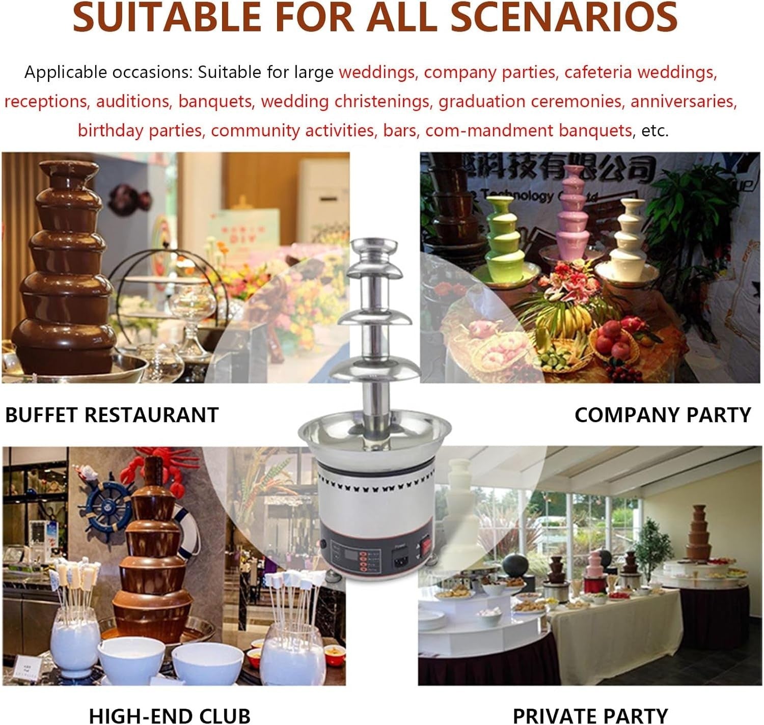 5 Tier Commercial Chocolate Fountain Machine Adjustable Temperature