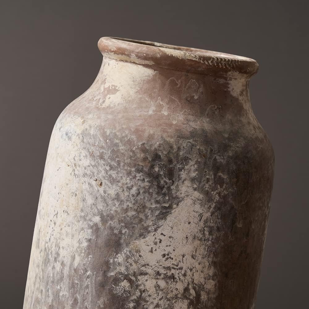 Rustic Ceramic Flower Vase 9.5in Whitewashed Terracotta Farmhouse Décor