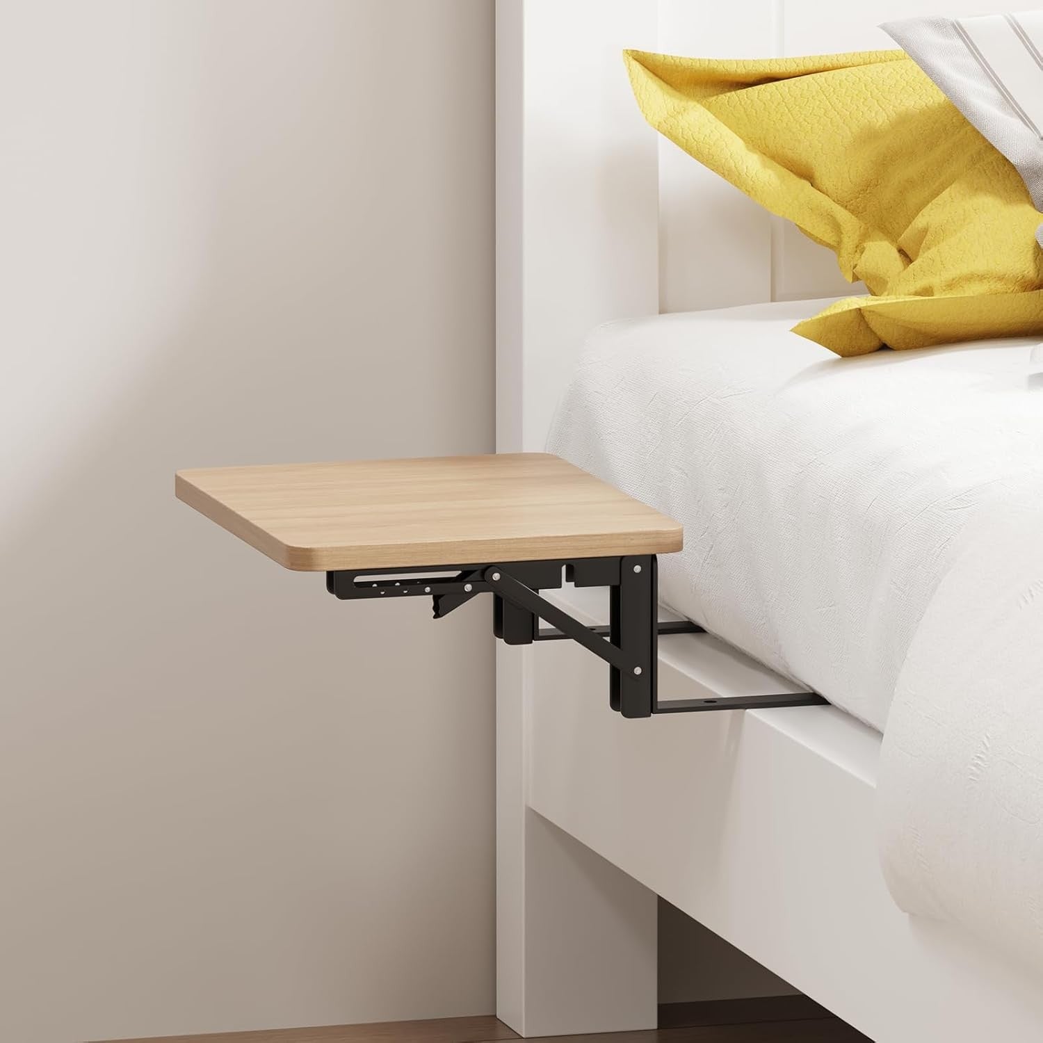 Floating Bedside Shelf Table for Small Spaces – Bed Clip-On Folding Tray