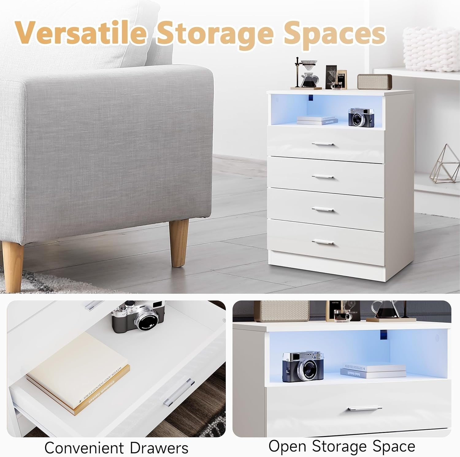 Modern White LED Sideboard High Gloss 2 Door Display Cabinet Storage Unit