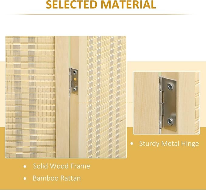 Natural 4 Panel Folding Room Divider 180x180cm Wooden Woven Privacy Screen