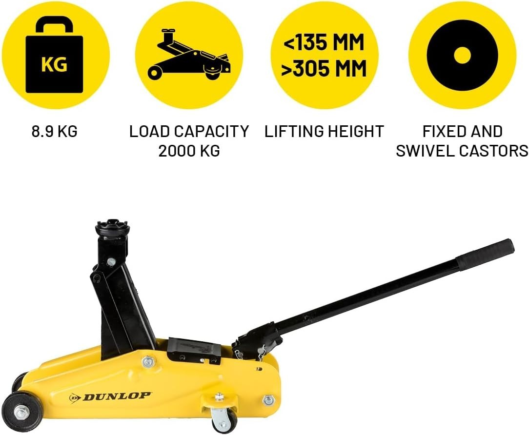 2 Ton Hydraulic Trolley Jack Compact Car Lift 135–305mm Heavy Duty Yellow