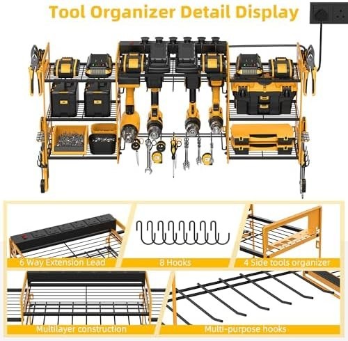 Wall Mounted Power Tool Organizer 8 Drill Holder Charging Rack