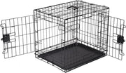 Small Foldable Double Door Metal Dog Crate Cage with Divider & Tray 61cm