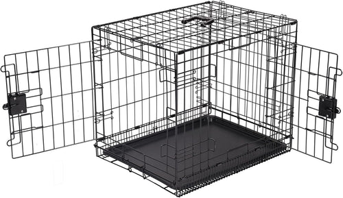 Small Foldable Double Door Metal Dog Crate Cage with Divider & Tray 61cm