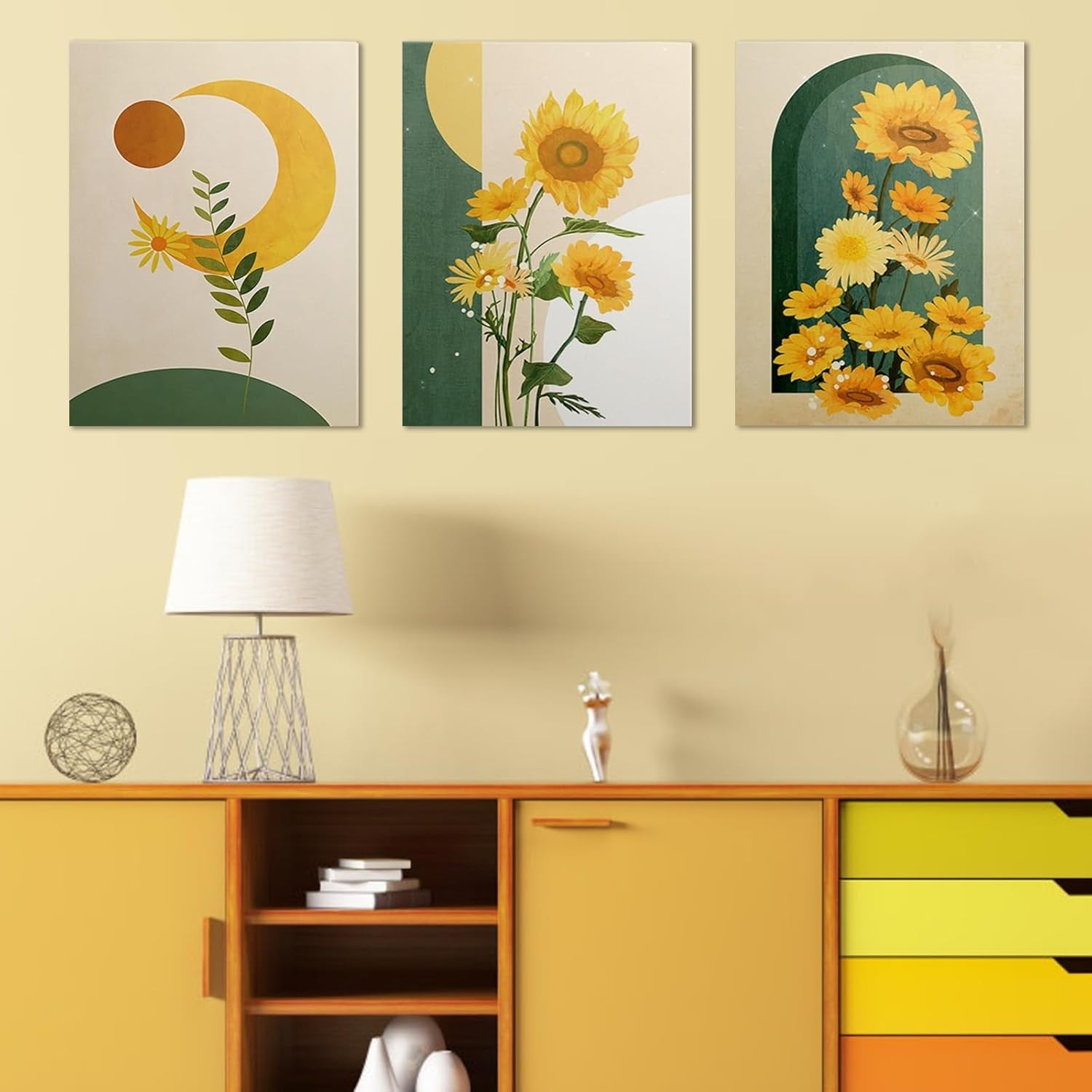 Sunflower Wall Art Set of 3 Framed Canvas 30x40cm