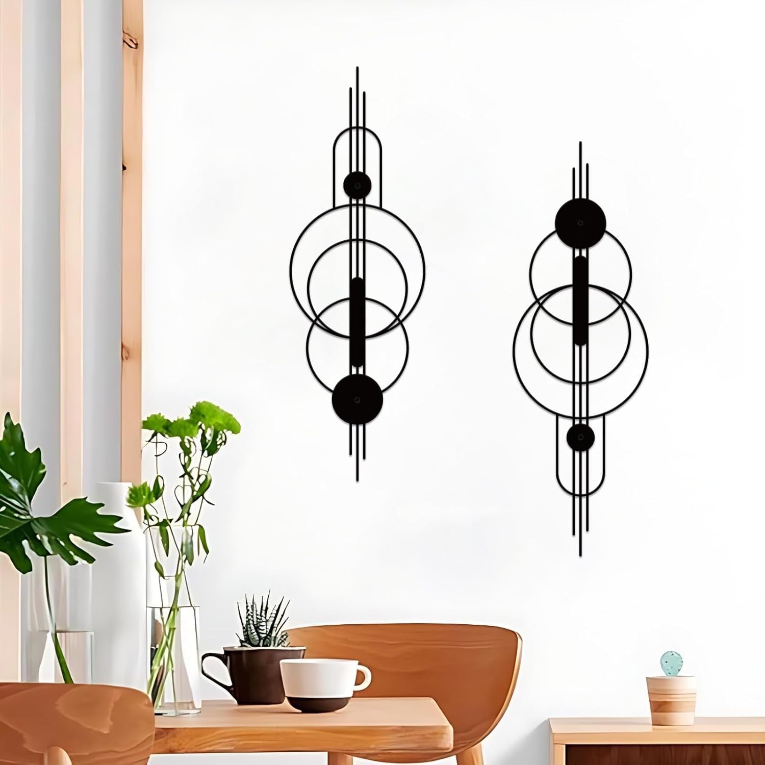Set of 2 Small Metal Wall Art Black Geometric 15.7x5.1in