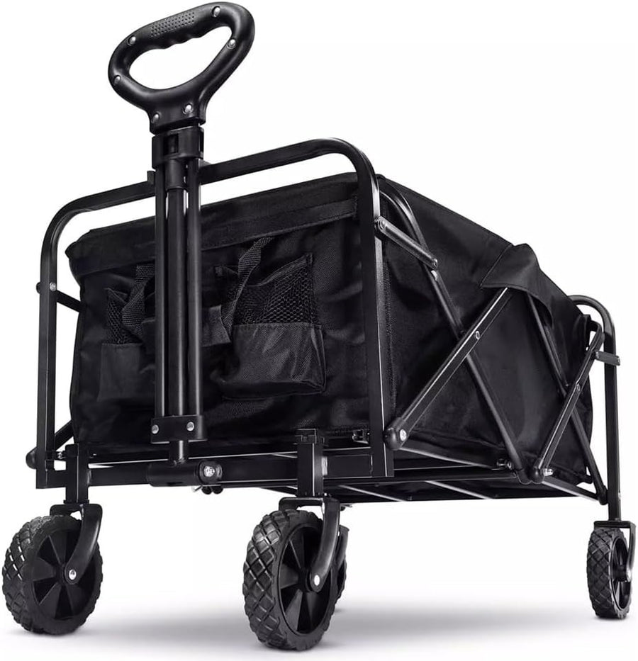 Black Heavy Duty 100kg Folding Camping Wagon Festival Trolley 100L Garden Cart