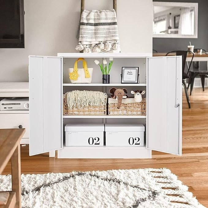 Metal Storage Cabinet with Lock, Adjustable Shelves Cupboard 90CM Office Unit