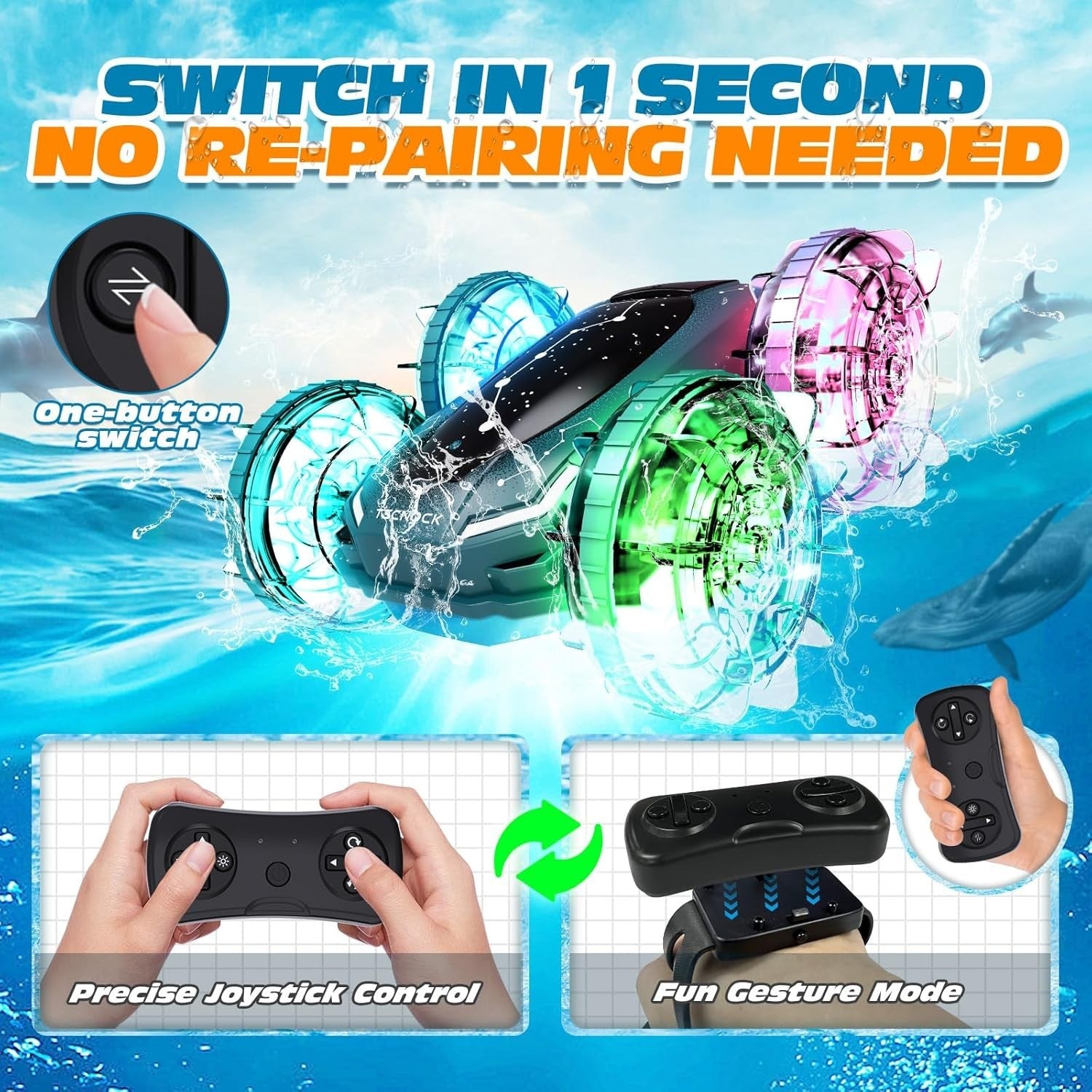 Amphibious 4WD Gesture RC Car Boat 60min Play Magnetic Charge Kids Gift