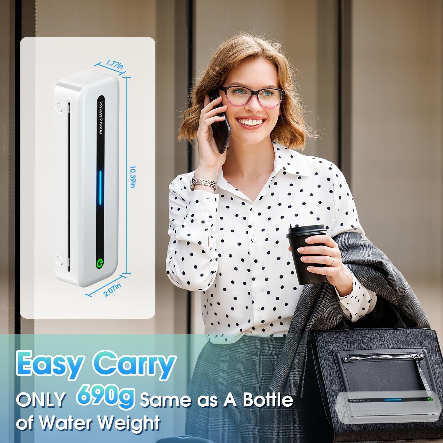 Portable Bluetooth Thermal Printer – A4 Inkless Mobile Printer for Phone