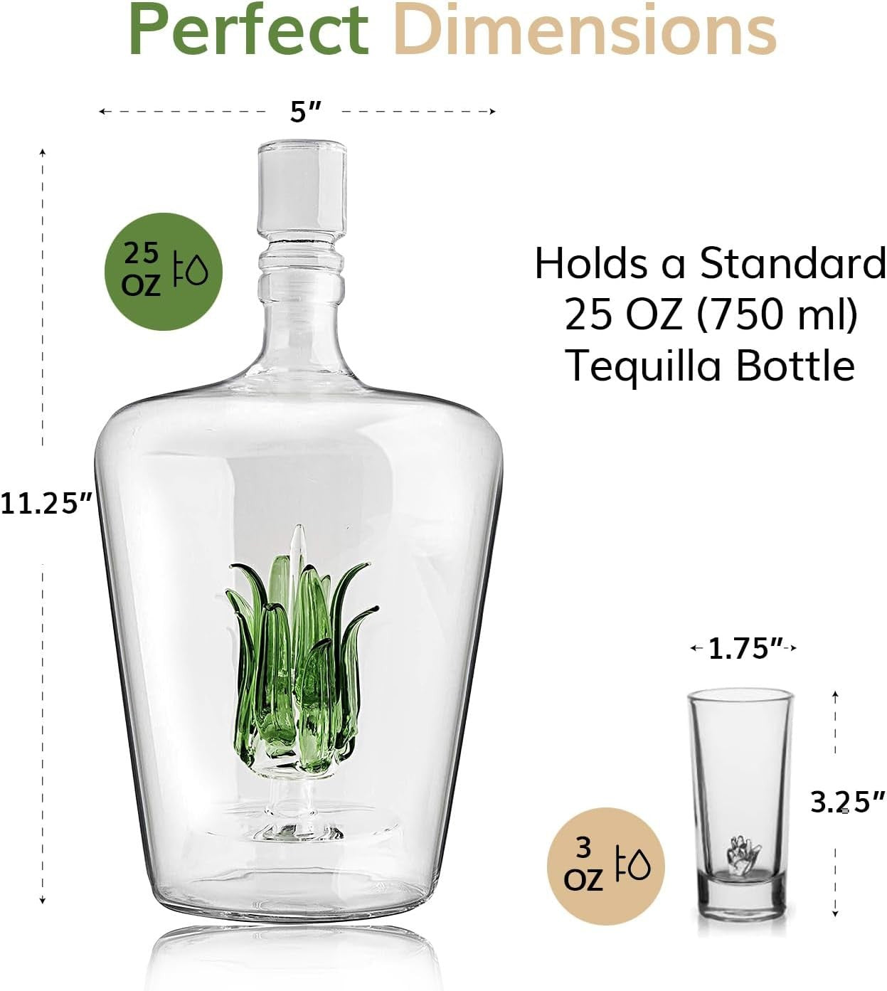 Agave Tequila Decanter Set with 6 Shot Glasses Luxury Bar Gift