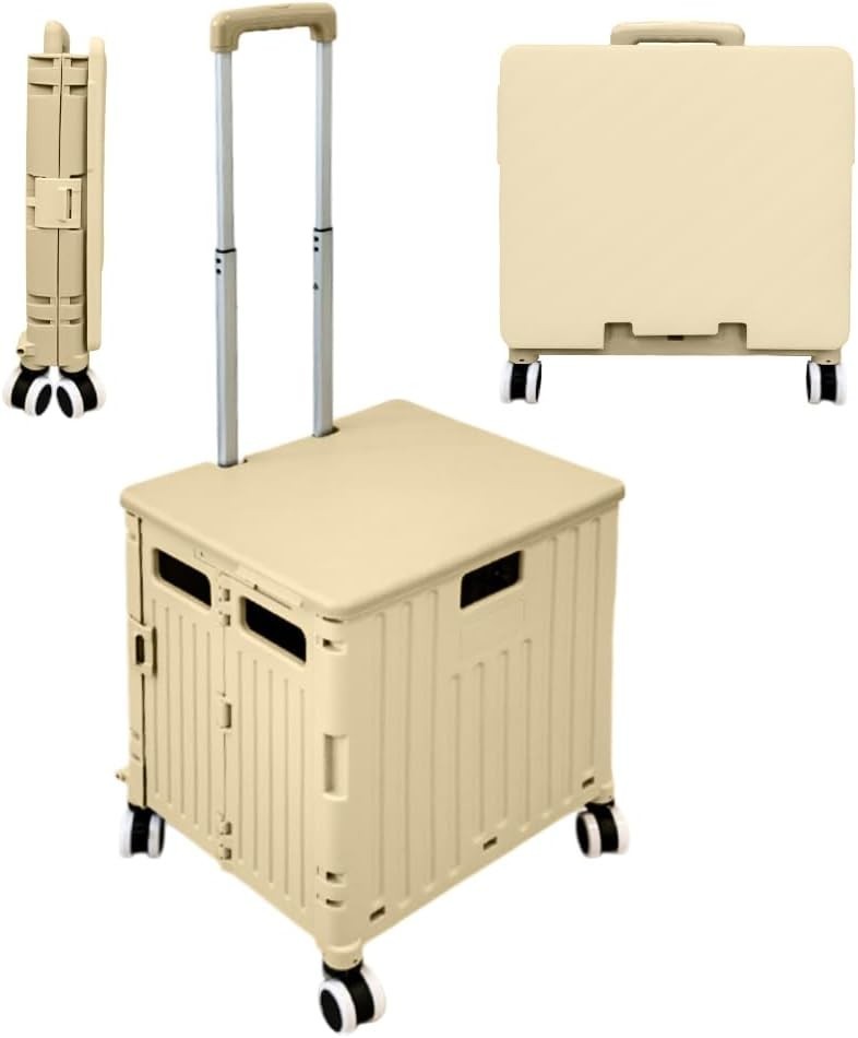Foldable 50L Shopping Trolley Cart 4 Wheels Lid 40kg Heavy Duty Utility