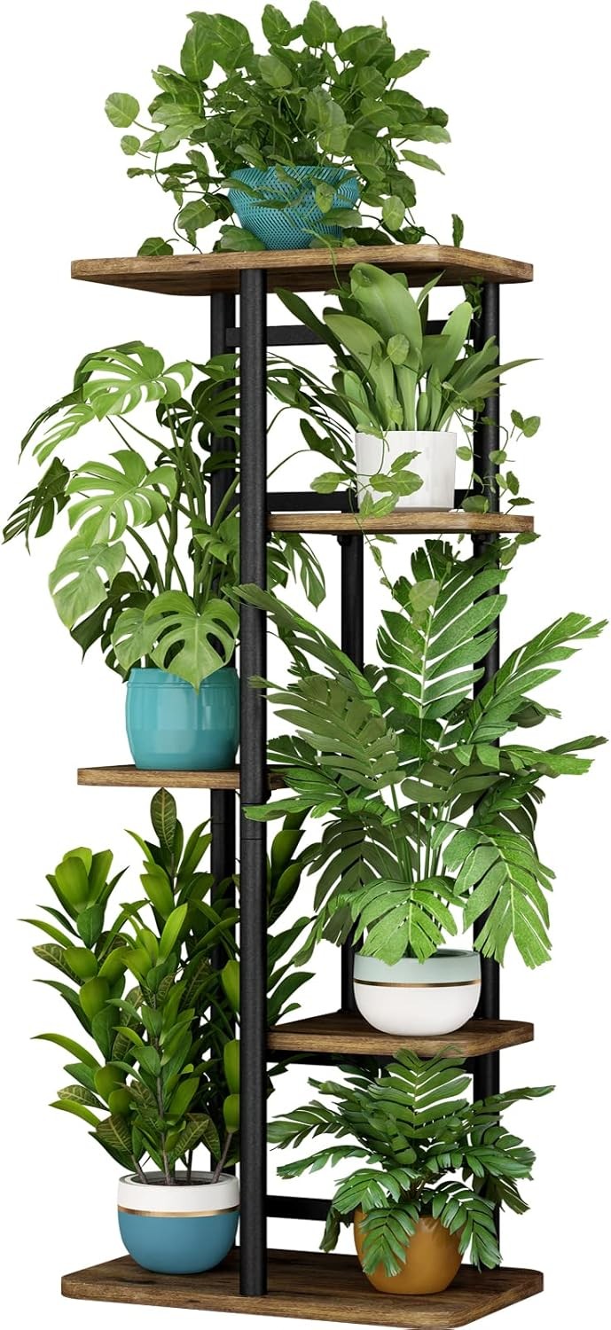 5 Tier Metal Plant Stand Indoor 6 Pot Flower Rack Corner Display Shelf for Home