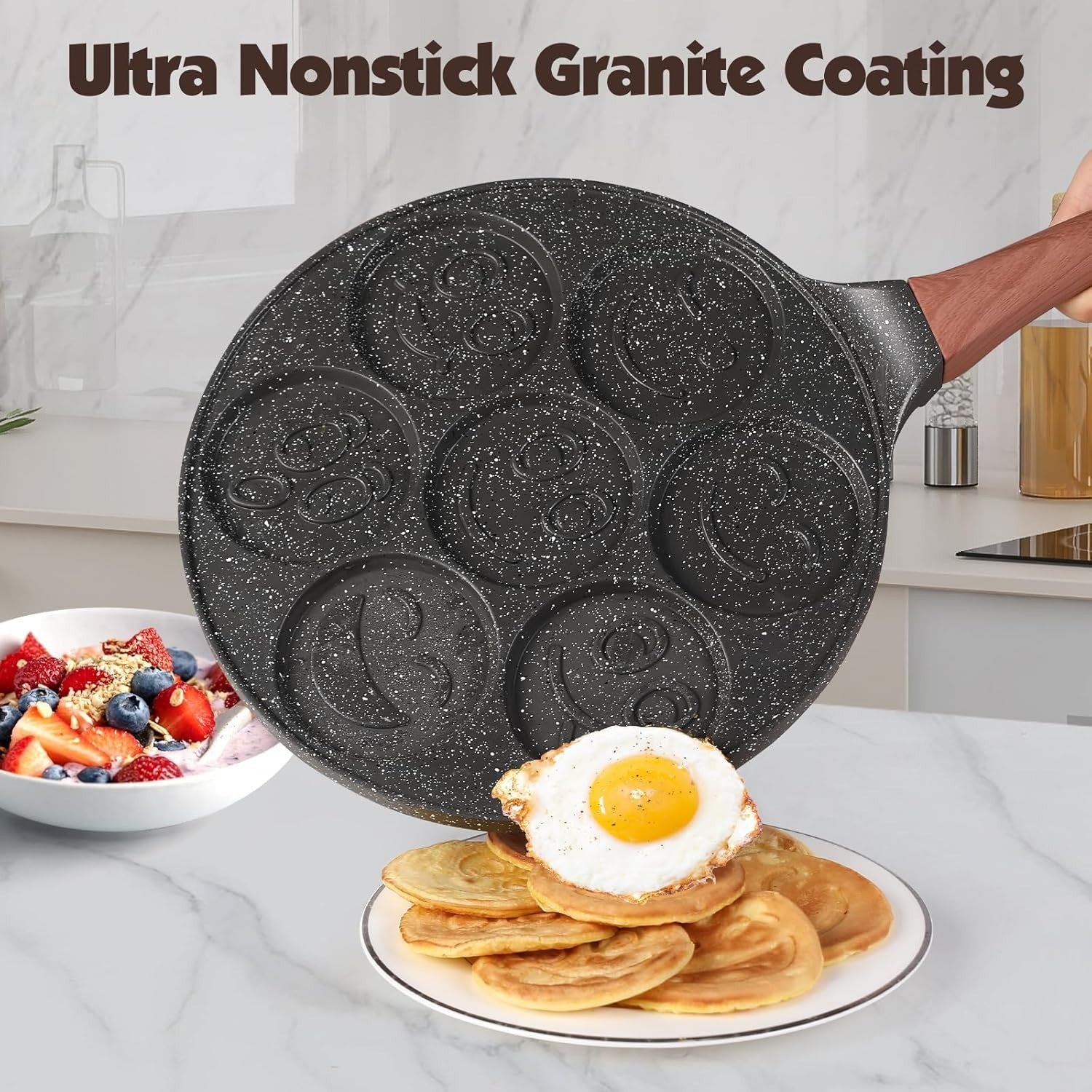 Non-Stick Smiley Pancake Pan 7-Cup Die-Cast Aluminium Breakfast Fun